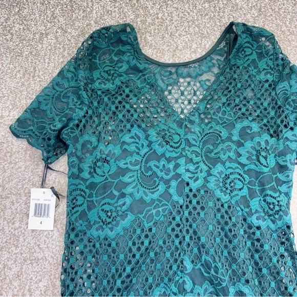 NEW Donna Ricco Hunter Teal Lace Midi Dress Size 4 - Picture 3 of 11